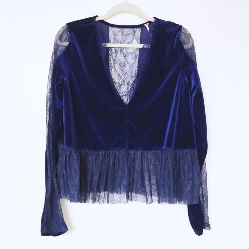 Free People blue velvet lace blouse